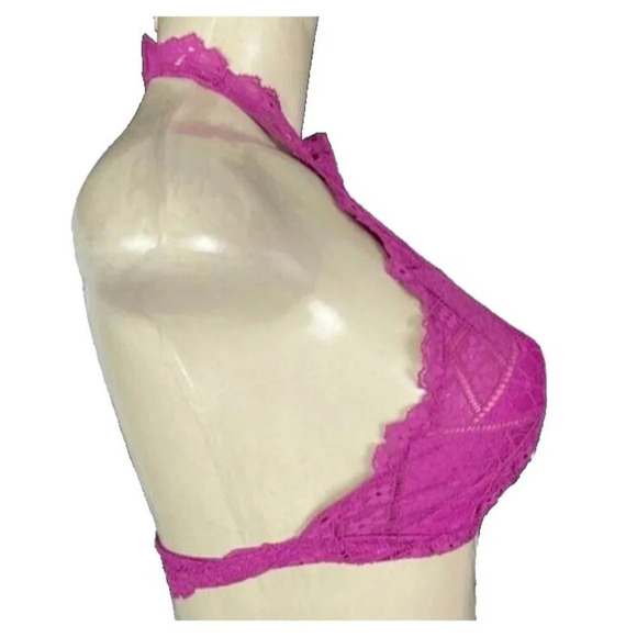 Free People XS Fucshia Pink Sheer Panels Highneck Open Back Halter Bralette - Picture 3 of 6